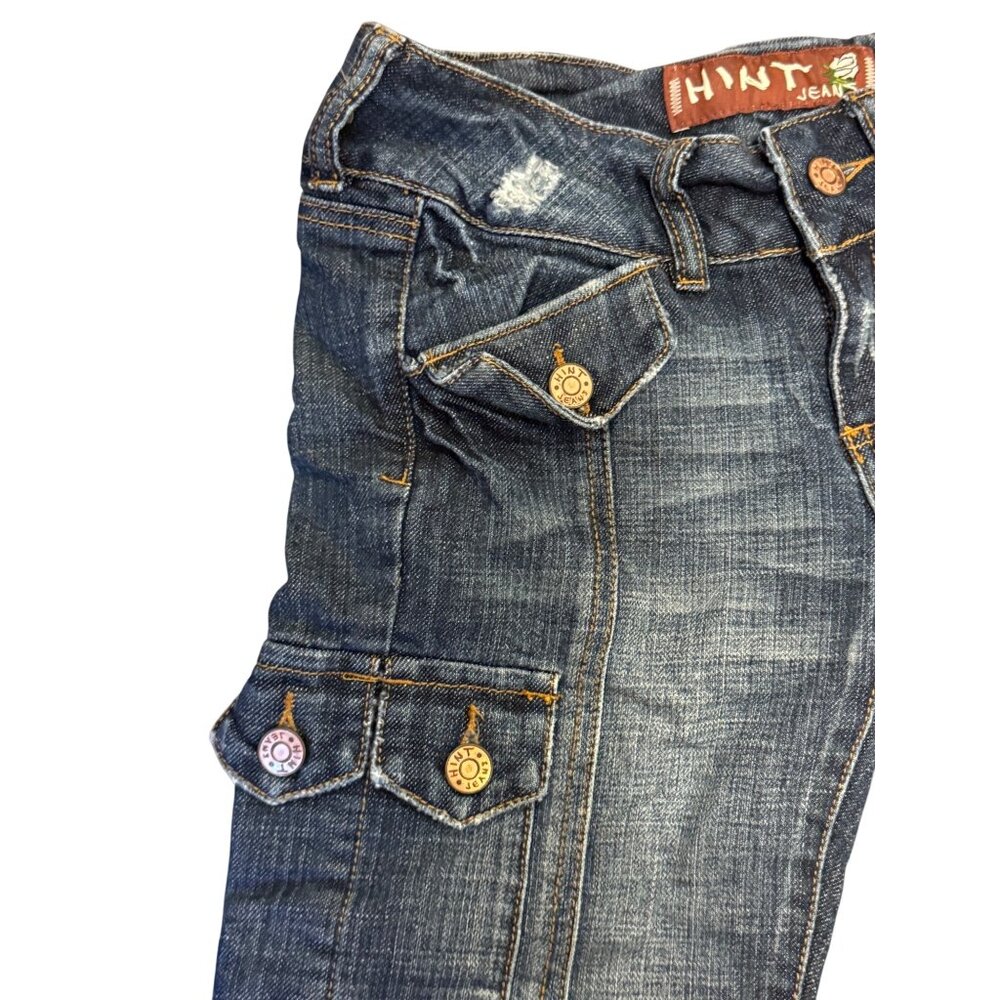 vintage Hint Jeans Distressed Denim Cargo Capri Pants Ankles Size 0 - Picture 5 of 8